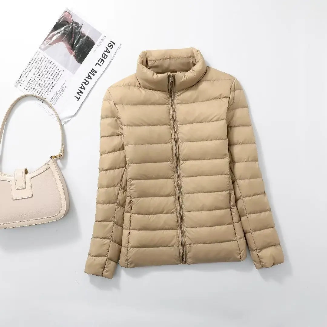 Autumn and Winter Women's 2025 New Lightweight Down Jacket Women's Vertical Collar Outdoor Windproof Warm Down Jacket Coat