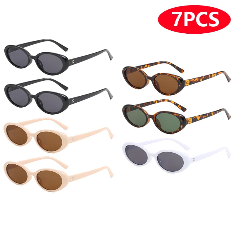 4pcs/7pc Small Oval Sun Glasses Vintage Oval Sunglasses 2024 Men Small Oval Sun Glasses Retro Fashion Women Sun Glasses Oculus ﻿