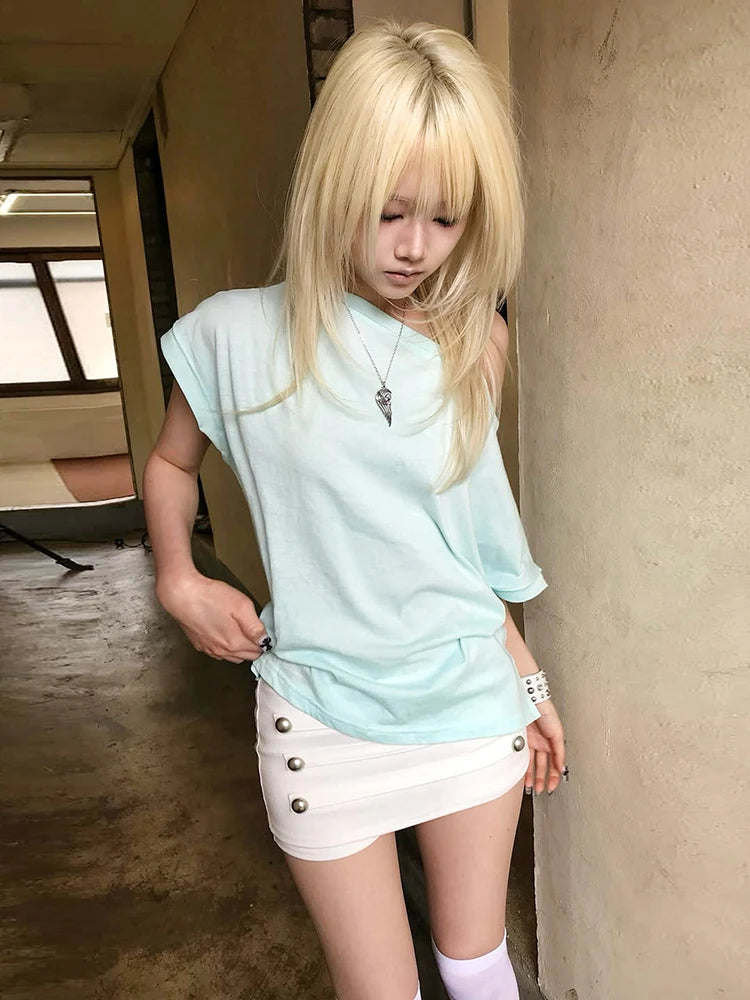 Nibber High Elasticity Hottie Double-Breasted Decoration Short Women Folds Elastic Waist Midnight 2026 Summer Fashion Streetwear