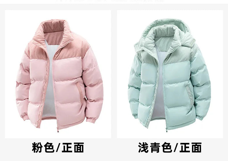 Custom LOGO cotton-padded clothes for men and women 2025 winter new thickened warm removable hooded cotton clothes couple jacket