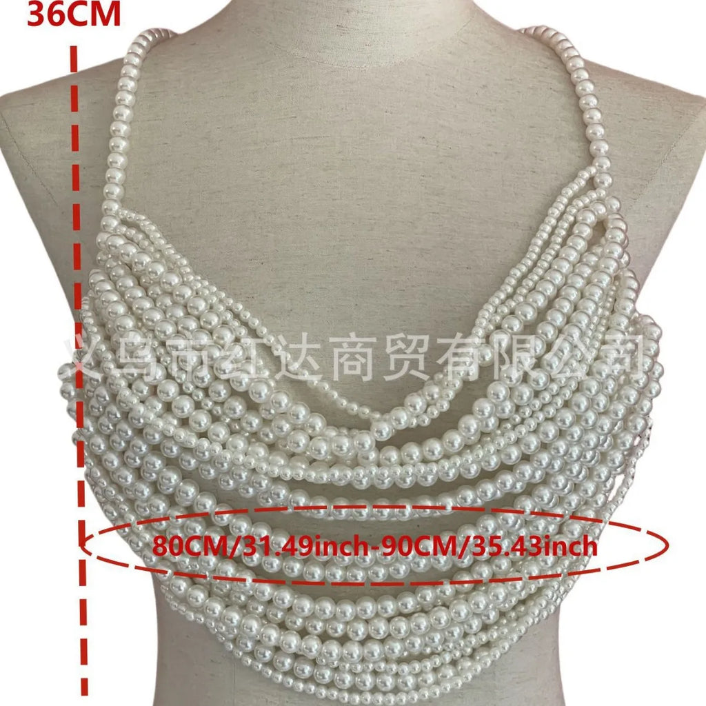 Pure Handmade Multi-Storey High Quality Pearls Camisole Tops Vest Sexy Chest Chain Decorate Hanging Neck Necklace Luxury Brand