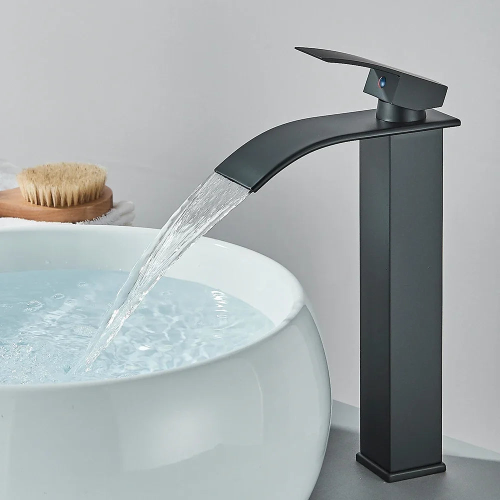 Stainless Steel Waterfall Basin Faucet Kitchen Faucet Sink Mixer Hot Cold Water Basin Crane Tap For Bathroom Wash Mixer Tap Mat