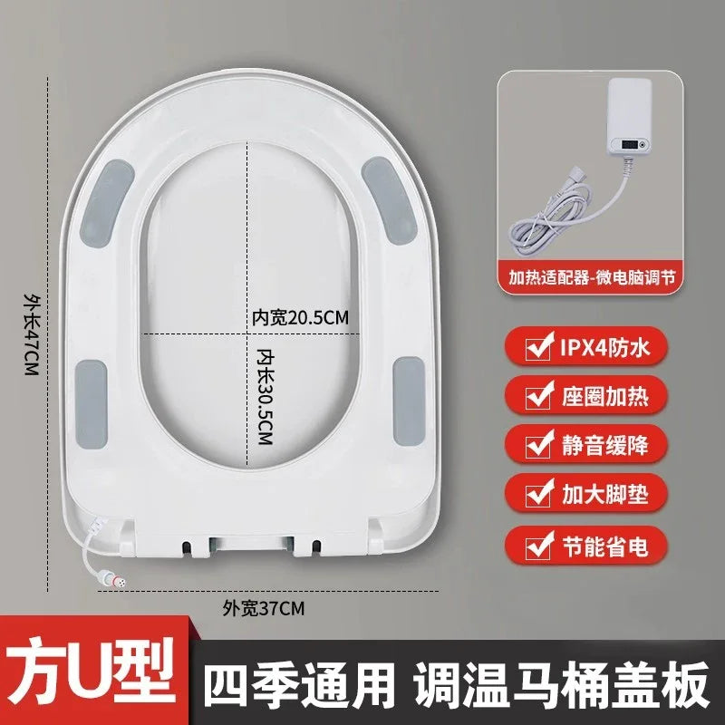 Heated Toilet Seat 4-Level Adjustable Temperature Leakproof Toilet Lid Waterproof U/V Seat Cushion Antibacterial