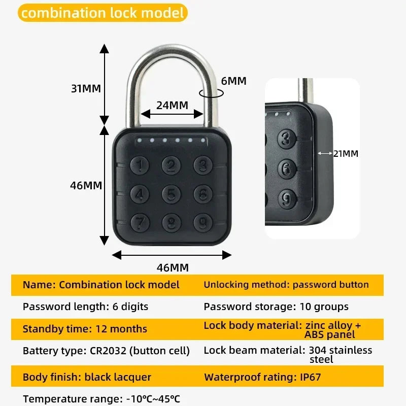 IP67 Waterproof Fingerprint Door Lock Button Cabinet Lock Gym Wardrobe Door Tuya Smart Password Padlock Electronic Door Lock