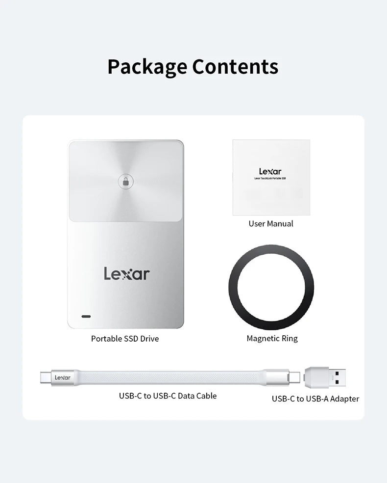 Lexar TouchLock Portable SSD Encryption Solid State Drive 512GB 1TB External Hard Drive USB 3.2 Type-C PSSD for iPhone 15 16 17