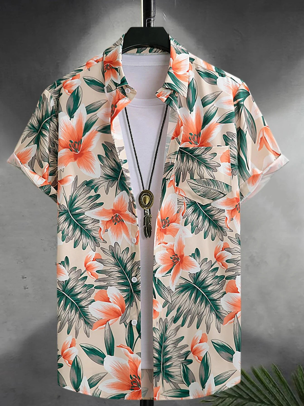 Men's Hawaiian Botanical Flower Print Men's and Women's Short-Sleeve Shirts Men's Lapel Seaside Button-Down Casual Men's Shirts