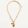 Gold-Tone Statement Necklace Y Shaped with Textured Oval Elements and Chain Tassel Vintage Inspired Fashion Piece for Bold Styli