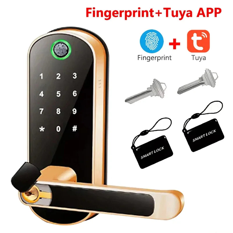 Tuya Smart Fingerprint Door Lock App Remote Control Keyless WIFI Digital Touchscreen Lock NFC with 2 IC Cards IP68 Waterproof