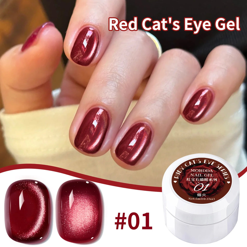1Jar Rose Ruby Red Cat's Eye Nail Gel Polish Autumn and Winter New Year's Series Soak Off LED/UV Semi-Permanent Varnish Net5ml