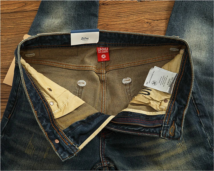 2025 Spring and Autumn New American Retro Heavyweight Denim Jeans Men's High Street 94.2% Cotton Washed Straight Casual Pants