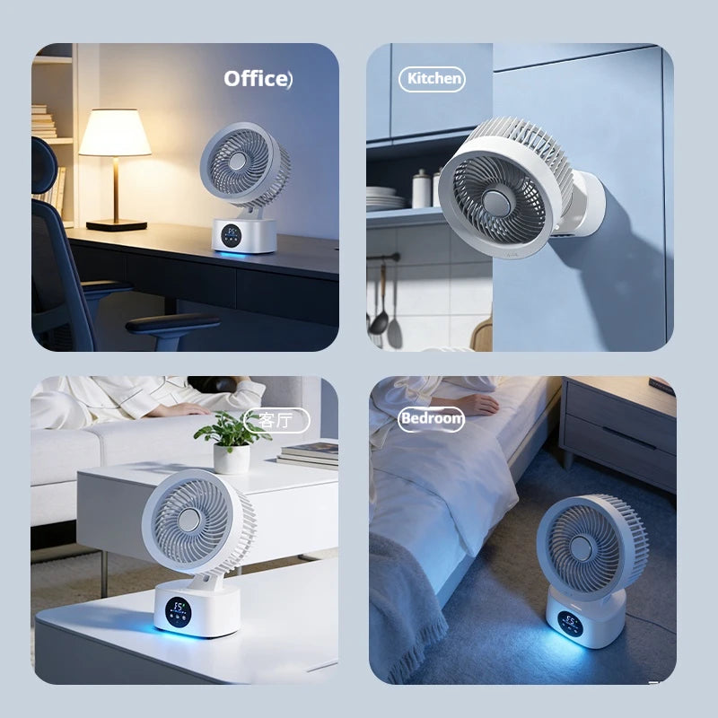 HOMEFISH USB Rechargeable Wall‑mounted Fan Foldable Swivel Portable Fan Built‑in Night Light Household Air Cooling Fan