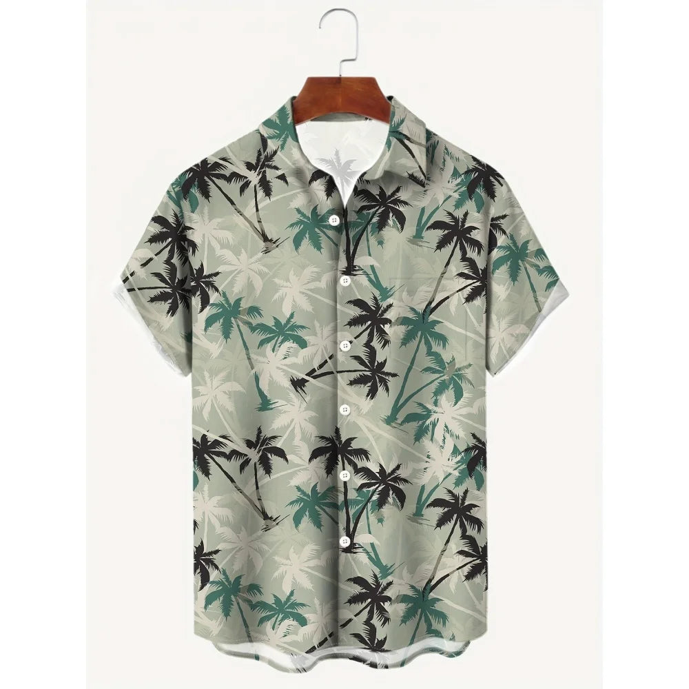 Hawaiian Tropical Plant Palm Tree Leaves 3D Shirt Men's Summer Pattern Breathable Loose Beach Top Outdoor Casual Short Sleeve
