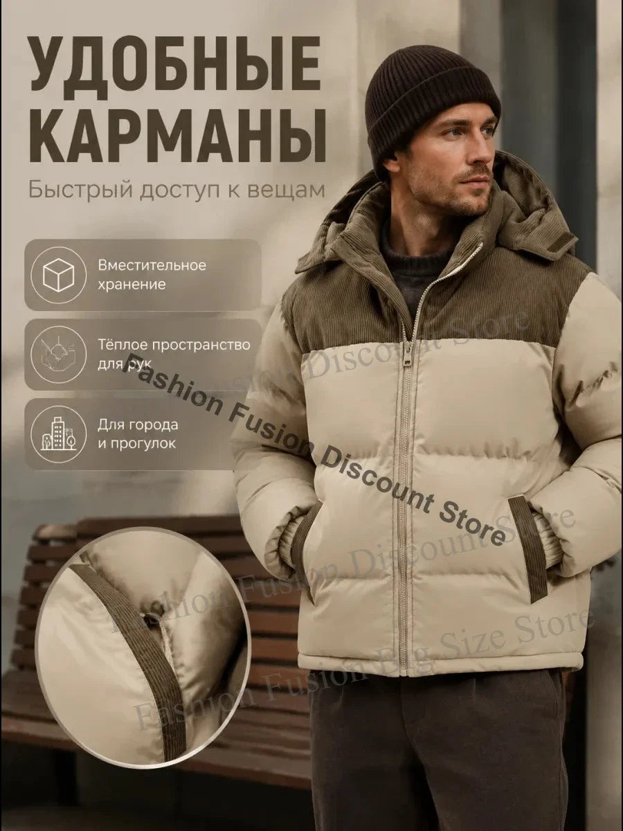 Winter Men Waterproof Windproof Casual Jacket Mens Puffer Hooded Fashion Jacket Man Outdoor Loose Thick Jacket Windbreaker Parka