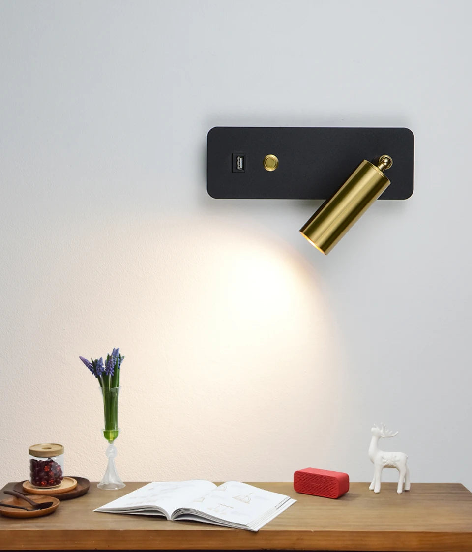 Indoor LED Wall Lamp 7W with USB Charge Wall Lamp Bedroom Living Room Nordic Modern Wall Light Aisle with Switch Wall Sconce