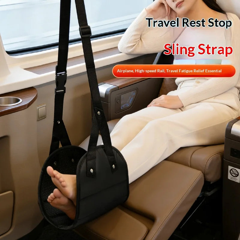 Homefish Portable Airplane Foot Hammock Adjustable Travel Flight Carry On Office Under Desk Foot Rest Black