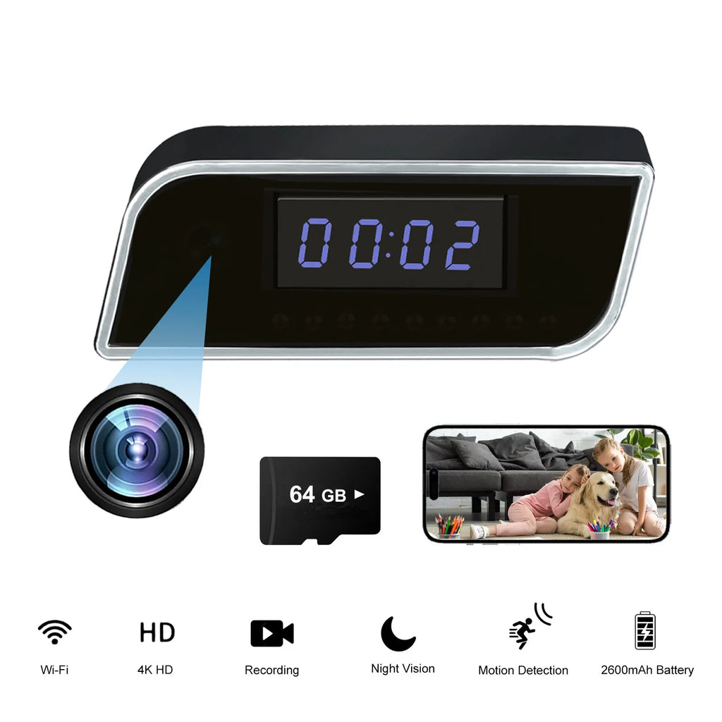 4K Smart Clock Camera with WiFi, Motion Detection, Night Vision, Remote Viewing, SD Card Storage – Home Security & Baby Monitor