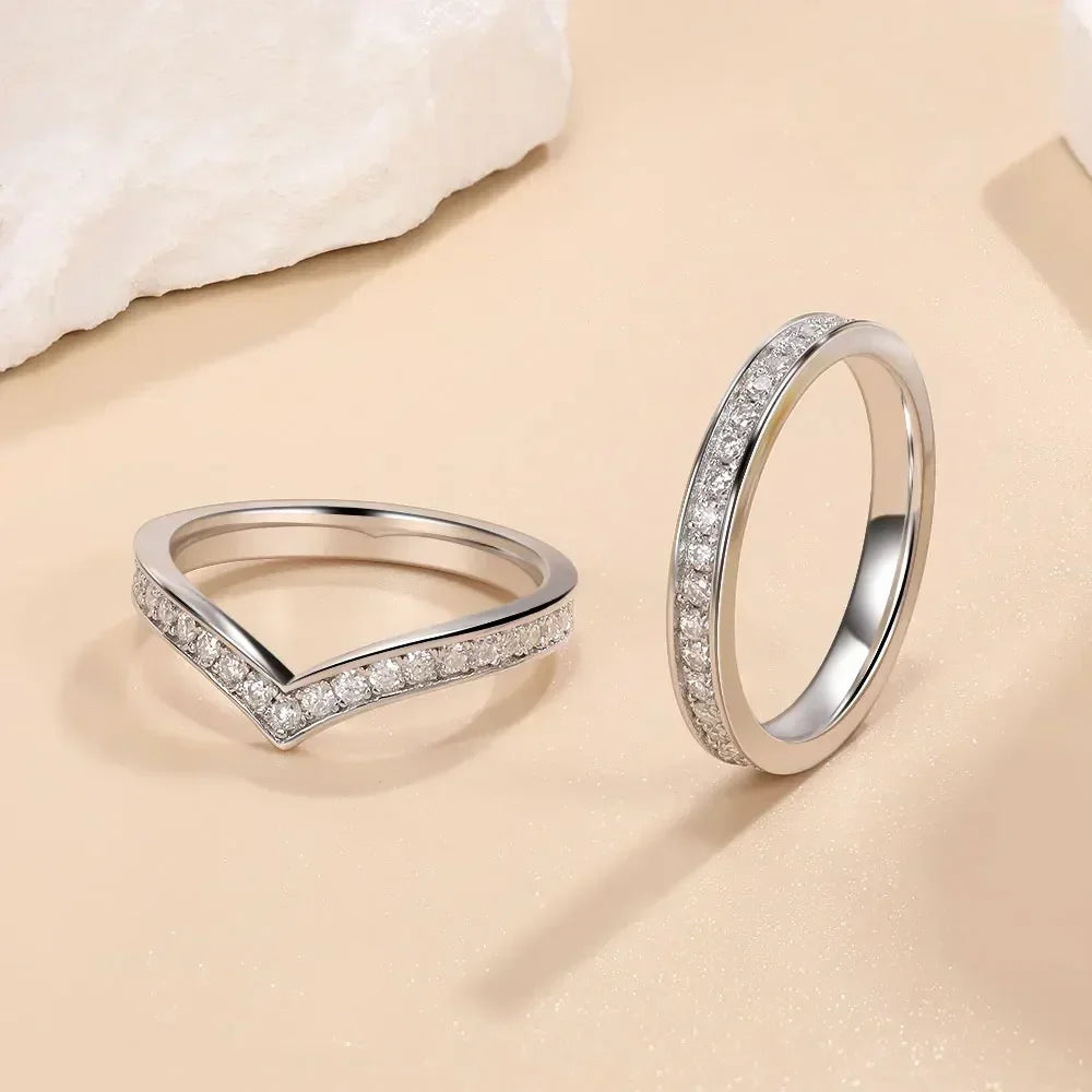 1.5mm Full Moissanite Rings for Women Eternity Wedding Band S925 Sterling Silver D Color Channel Set Lab Diamond Fine Jewelry