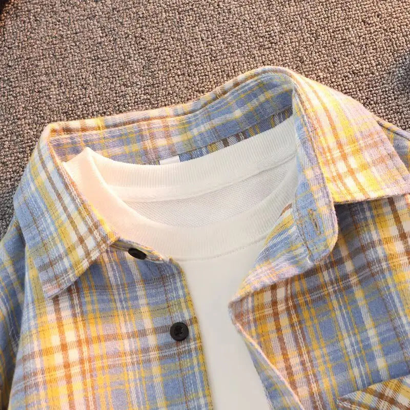 Retro Japanese Plaid Long Sve irt Men's Casual Loose Fit Spring Autumn Wear for Students And Couples Youth Faion