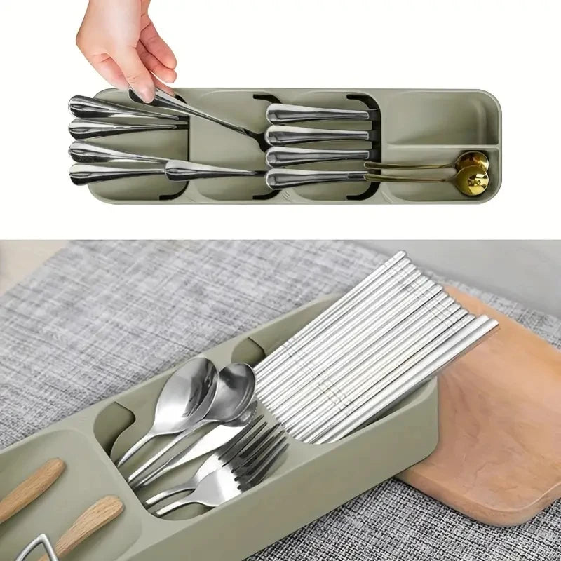 Cutlery Organizer Knife Storage Tray Spoon Organizer Space Saving Cutlery Rack Compartment Organizer Kitchen Drawer Organizers