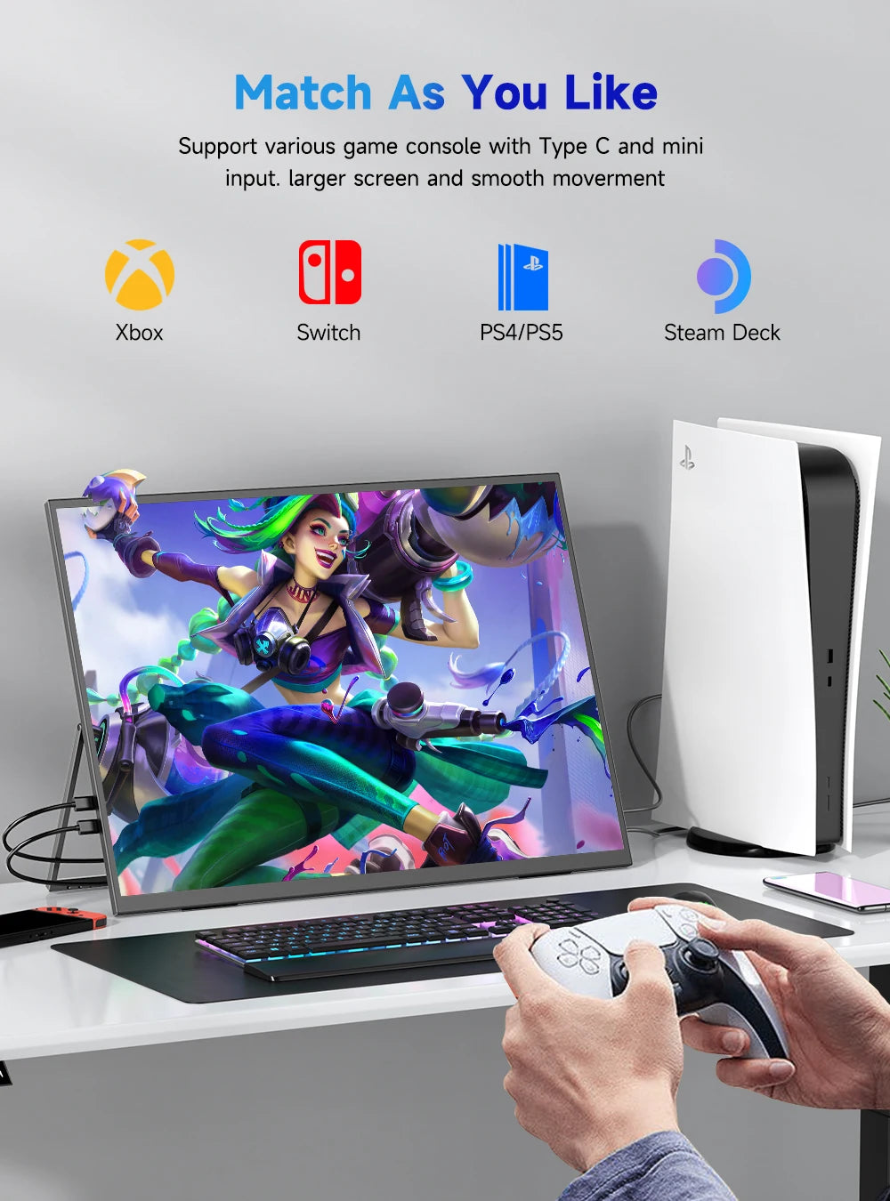 EVICIV 23.8" 120Hz Touchscreen Portable Computer Monitor 1080P 100% sRGB HDMI USB-C HDR Freesync Laptop Display For Steam Deck