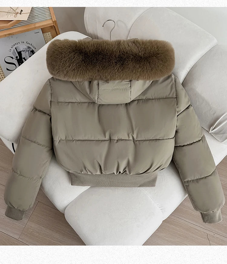 Women's Short Thickened Winter Cotton Jacket Quilted Coat Fur Collar American Retro Style Warm Casual Fashion Regular Fit