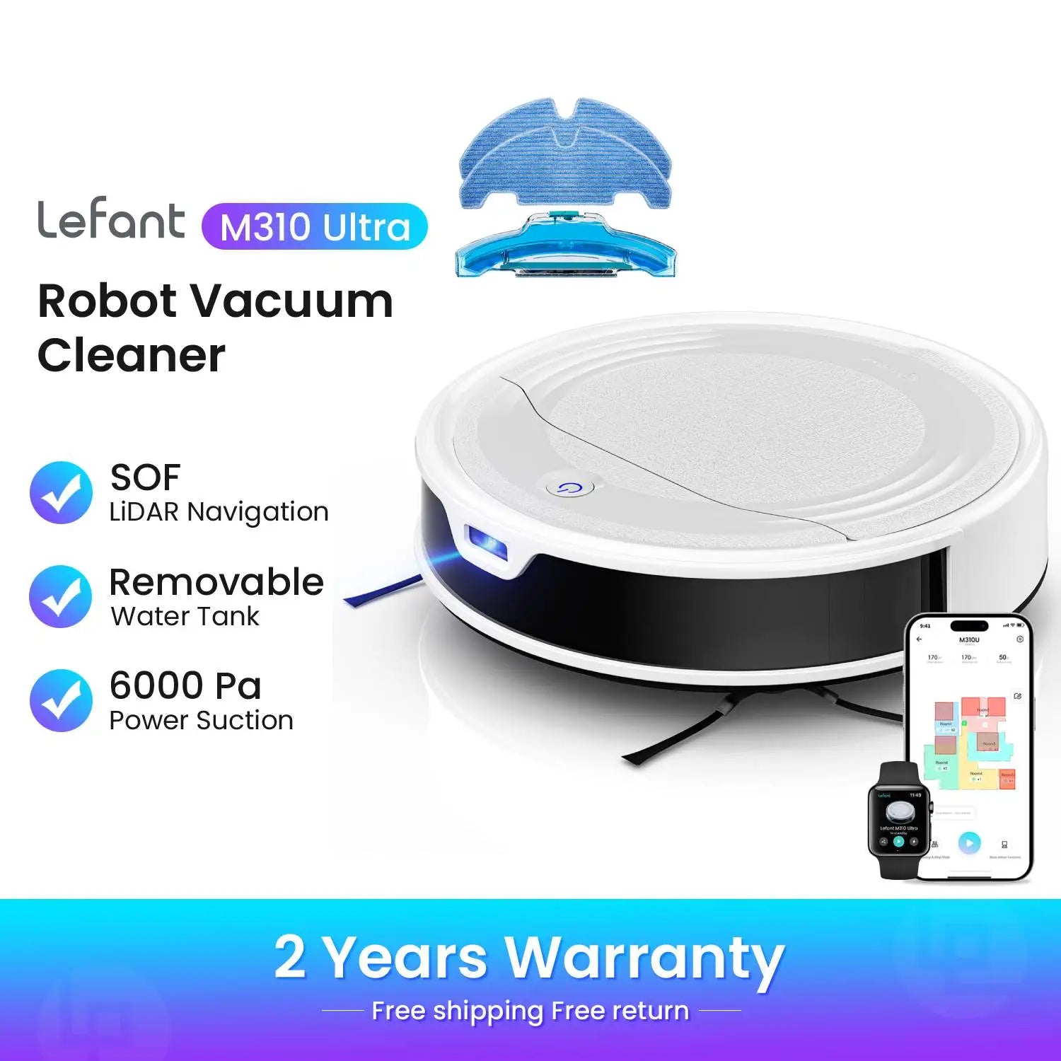 Lefant M310 Ultra Robot Dusty vacuum cleaner Mop 6000 Pa Suction Slim robots cleaner with ToF LiDAR Navigation