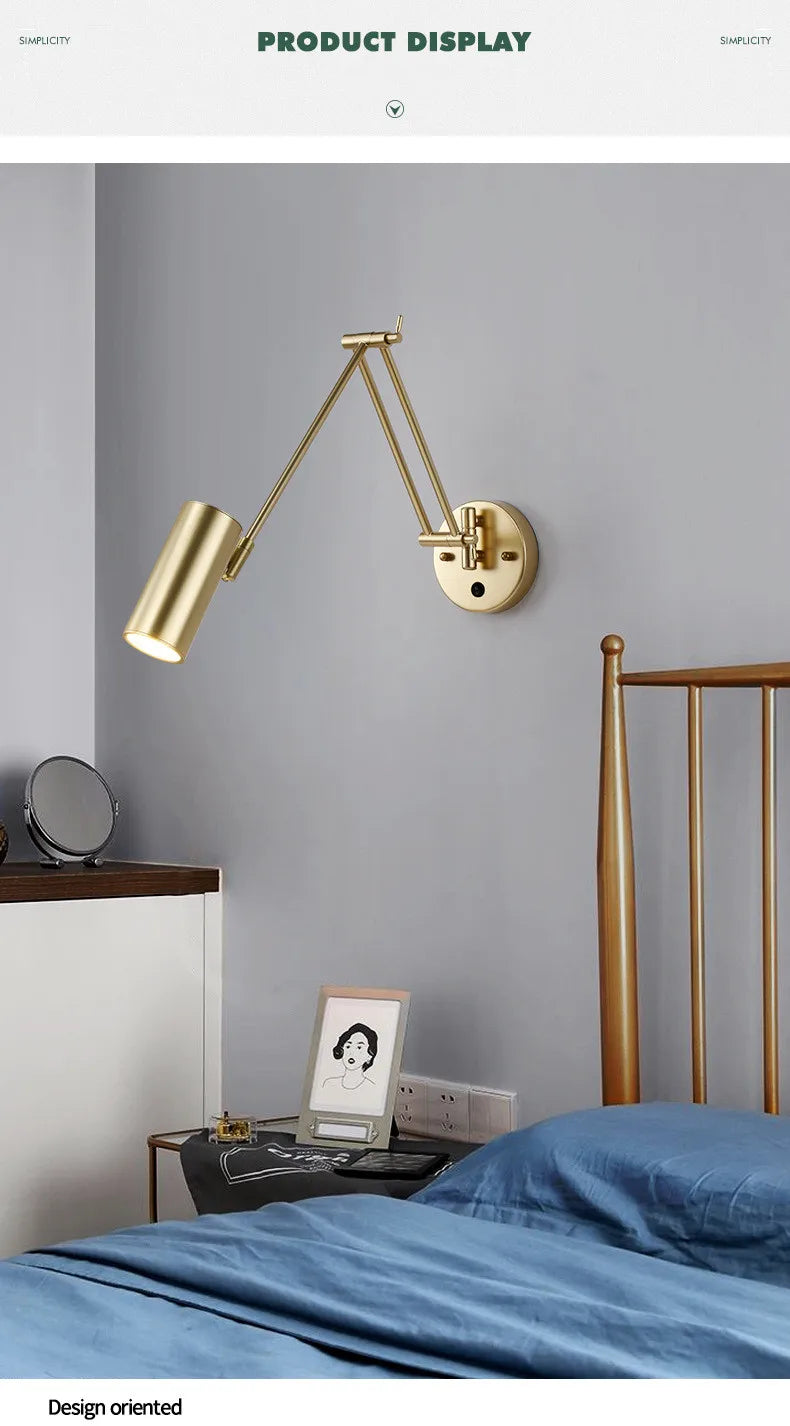 LED Wall Lamps Modern Adjustable Swing Long Arm Internal Touch Sensor Switch Household Bedside Lighting Decor Sconce Lights