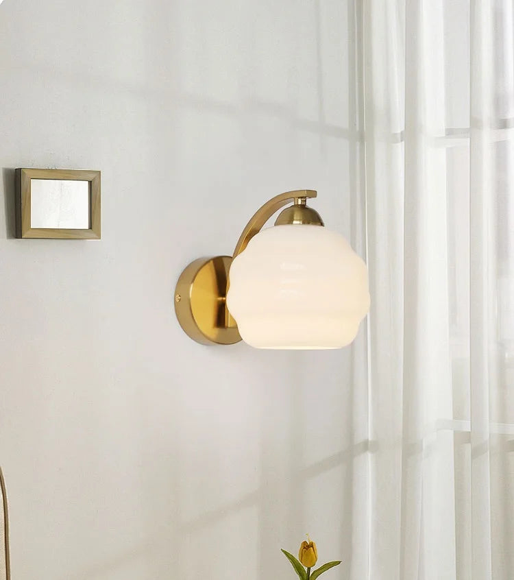 IWHD Milky Glass Ball LED Wall Lamp Sconce Iron Wrount Bedroom Living Room Bathroom Mirror Light Nordic Modern Wandlamp Applique