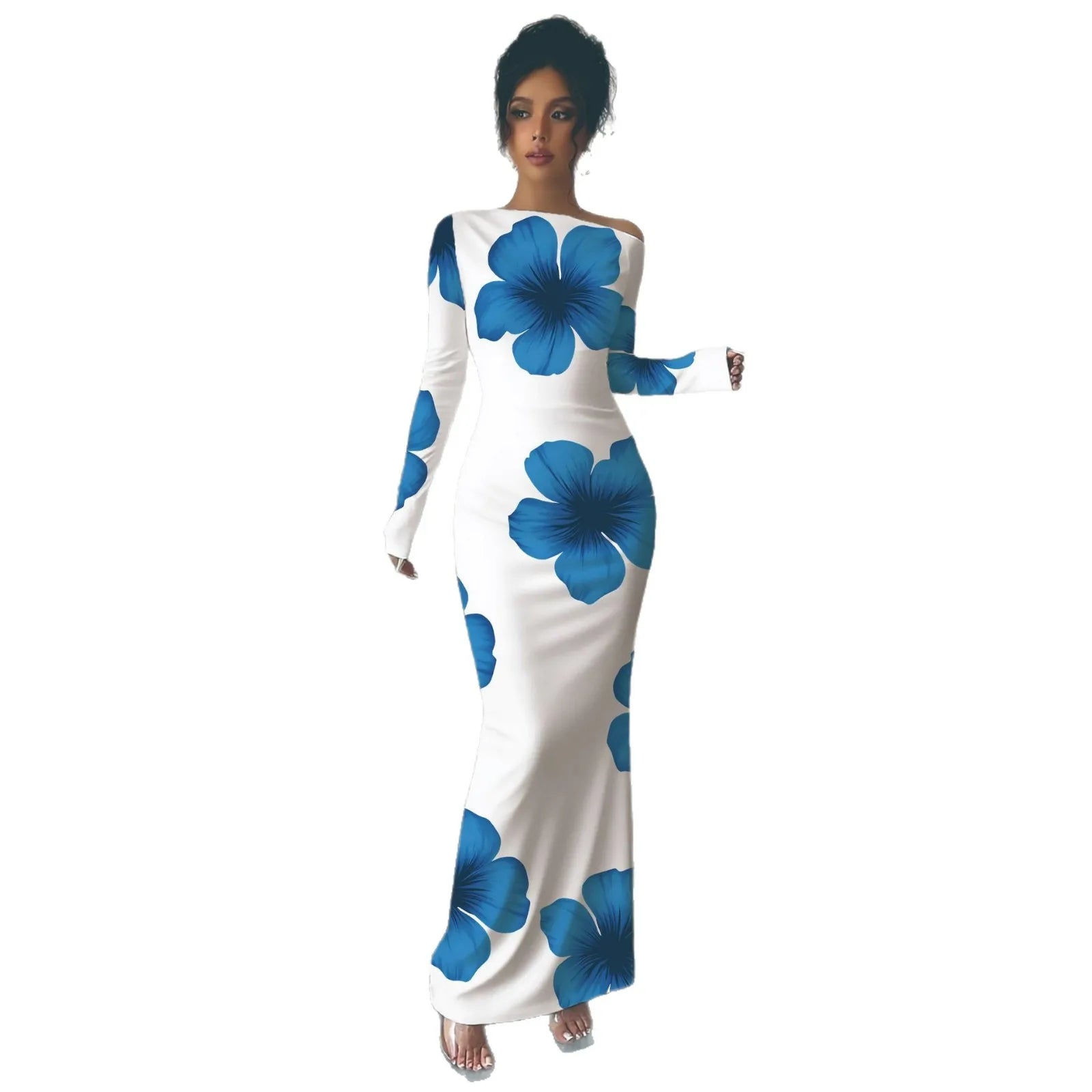 European and American 2025 Autumn New Printed Long Skirt Temperament Slim Long Sleeve Dress
