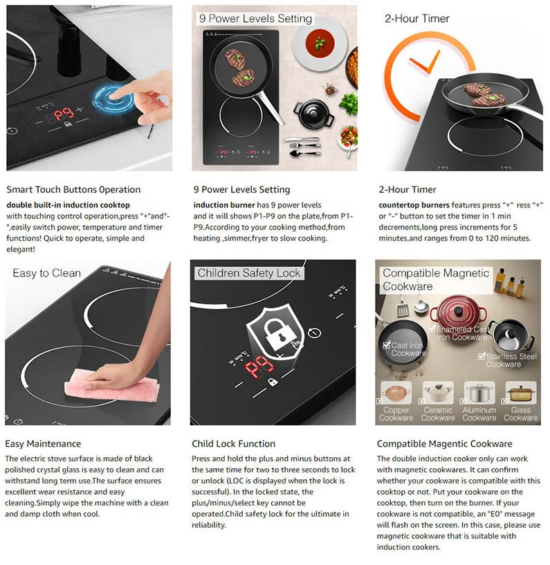 Commercial Built-In 2 Plates Electric Stove Induction Cooker Infrared Cooker Touch Screen Double Cooker Burner Induction Cooktop