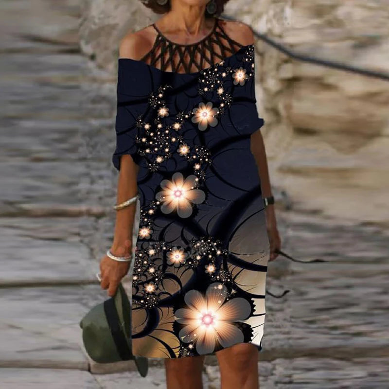 Fashion Retro Printing Women Dress Sexy V-Neck Short Sleeve Loose Beach Homewear Dress Summer Casual Comfy Female Model Dress