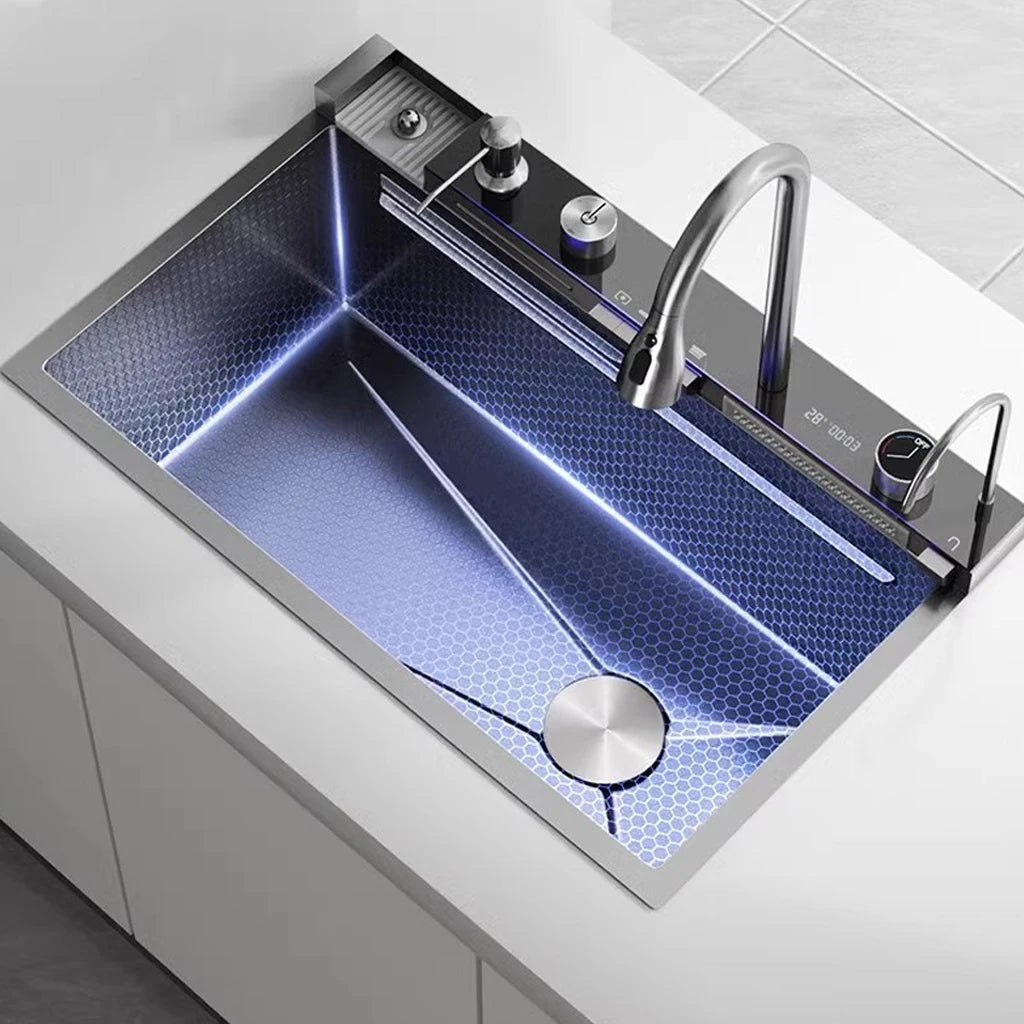 China Factory Kitchenroom Sink Multifunction  Smart Waterfall Stainless Steel Sink Kitchen Kitchen Sinks with 4function