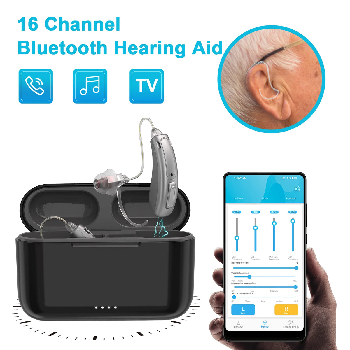 New Hearing Aids with Noise Cancellation Bluetooth Rechargeable Hearing Aids for Seniors Hearing Aid High Quality Audifonos