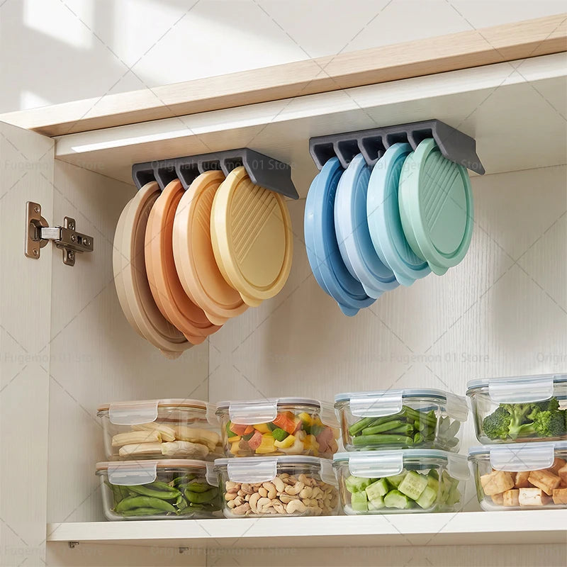 2/10pcs Kitchen Under Cabinet Hanging Organizer Rack for Silicone Bento Stackable Food Storage Box Rack Organizer Lid Holder