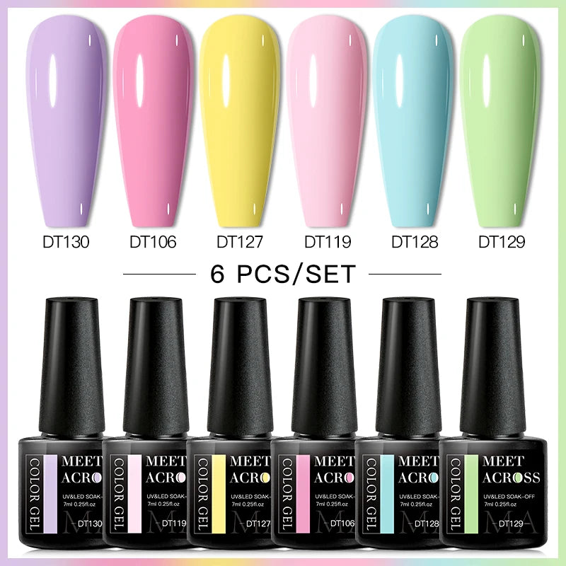 MEET ACROSS 6/8Pcs Set Glitter Gel Nail Polish Autumn Winter Nail Art Varnishes Semi Permanent Soak Off UV Gel Kit Nails Lacquer