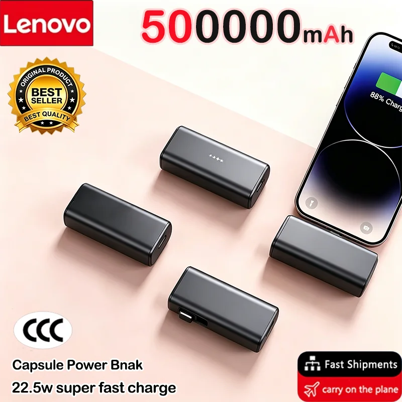 Lenovo Mini Travel Power Bank 500000mAh 225W High Speed USB C Portable Charger Compatible iPhone 16 15 Android Smartphones