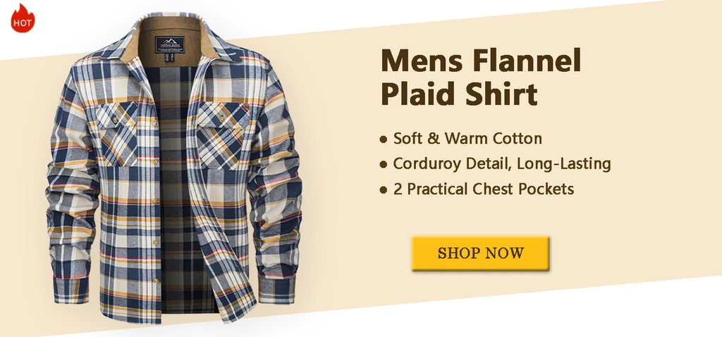 MAGCOMSEN Flannel Shirt with Quilted Lined Jacket Mens Long Sleeve Plaid Shirt Coat Button Down Outerwear Winter Male