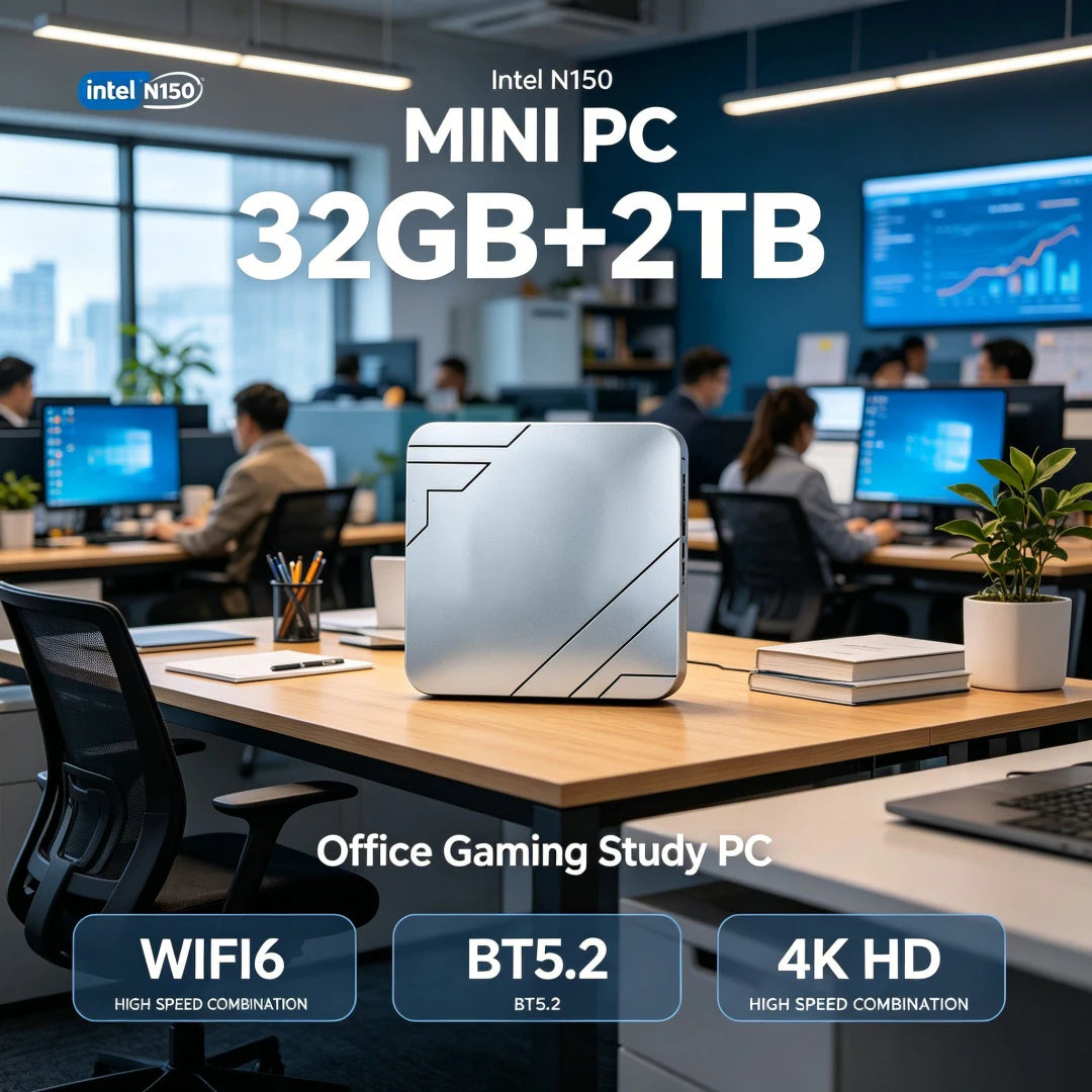 Mini PC Intel Core N150 16GB RAM 2TB SSD Mini Desktop Computer WIFI6 BT5.2 4K HD Office Gaming Study Mini PC