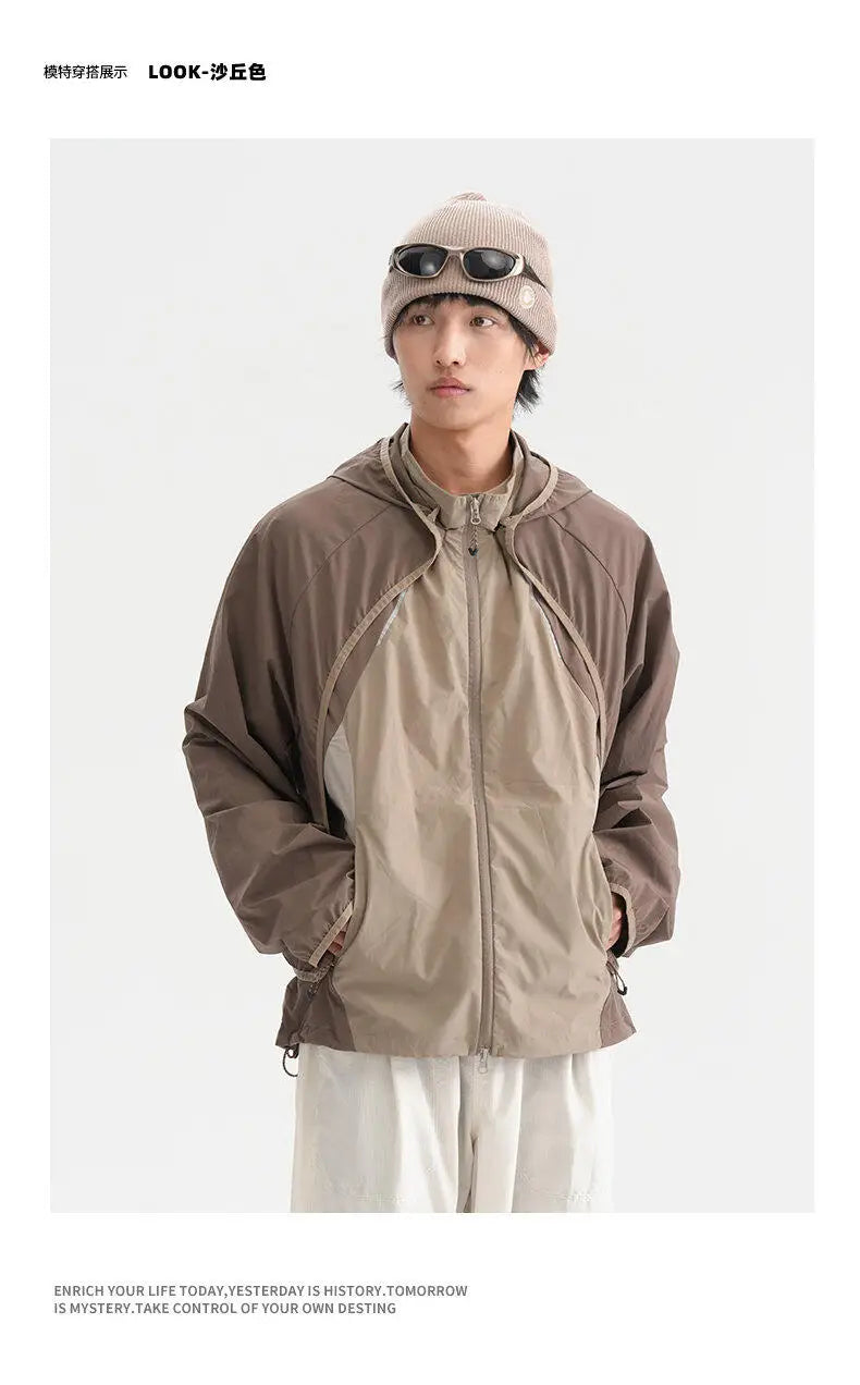 Coat + Vest Sets Varsity Jacket Men Outdoor Techwear Fashion Casual Track Hooded Sunscreen Cape Jacket Vest Women Cycling Coat