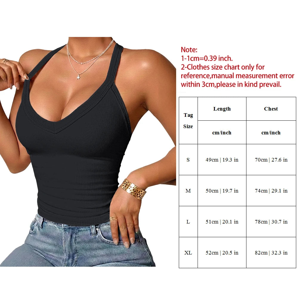 Women's Ribbed Tank Tops knitted Deep V-Neck Cropped Tops Sleeveless Slim Fit Camisole Streetwear Corset Vest Summer Basic Tops