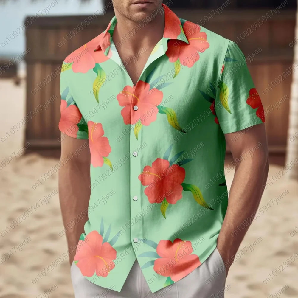 2026  mens Graphic floral pattern Print Short Sleeve Lapel Shirt Men's Casual Button-Down Shirts For Summer Daily Wear shirts
