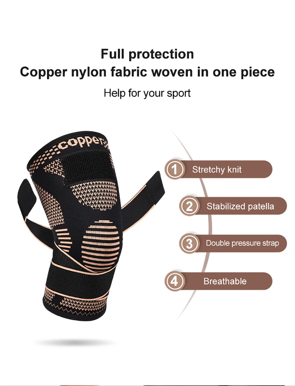 1Pcs Knee Support Knitted Nylon Copper Ion X-type Stable Patella Compression With Straps Ligament Strain  Knee Pads Men Women