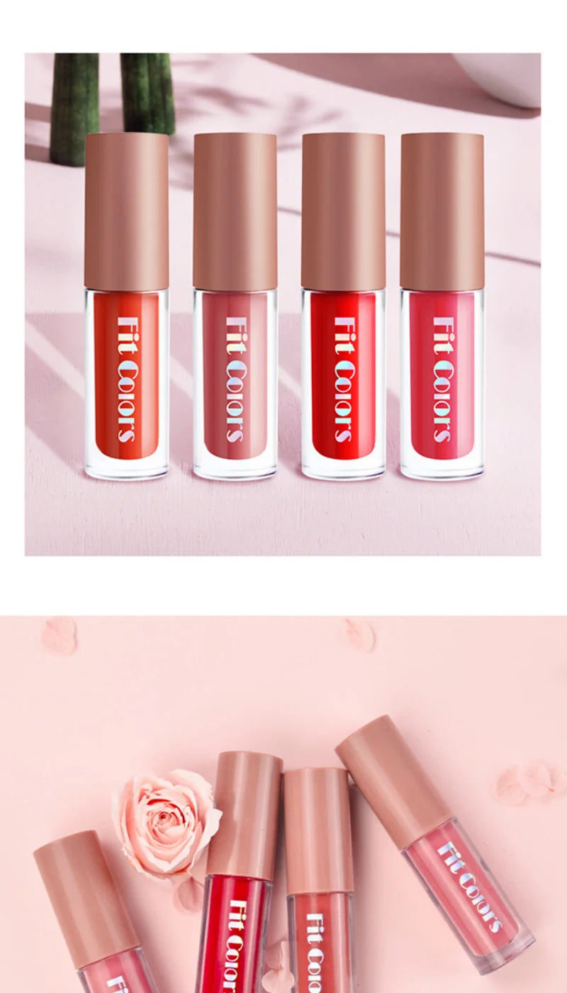 Fit Colors Velvet Lip Gloss Set — 4-Piece Non-Transfer, Diamond Finish, Long-Lasting Lip Gloss Collection