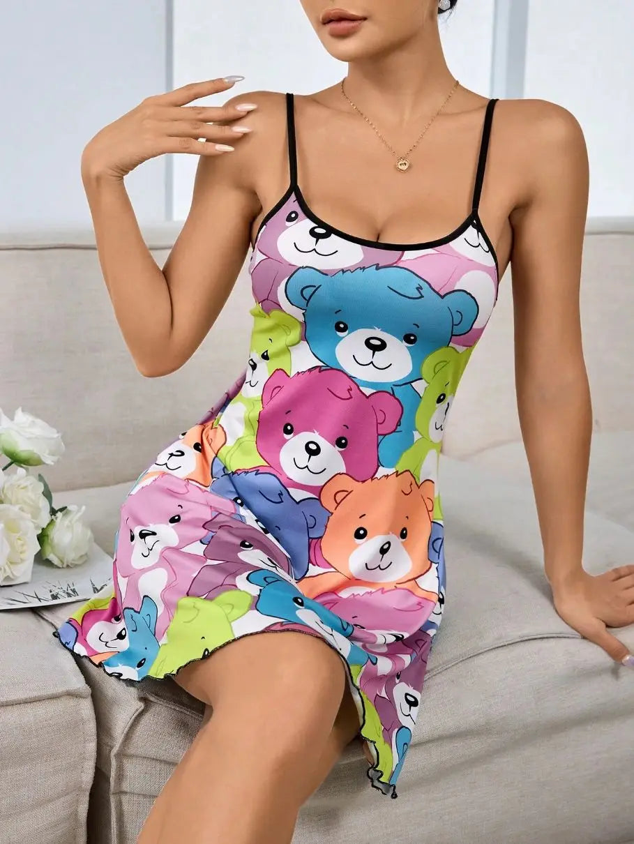 New Summer Nightdress Cute Cat Pattern Light Breathable Fabric Girls Loose Nightdress For Bedroom