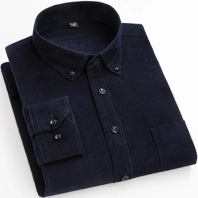 2025 Cotton Corduroy Casual Warm Solid  Shirt Long Sleeve Winter Regular Fit Mens Men's Shirts with Pokets