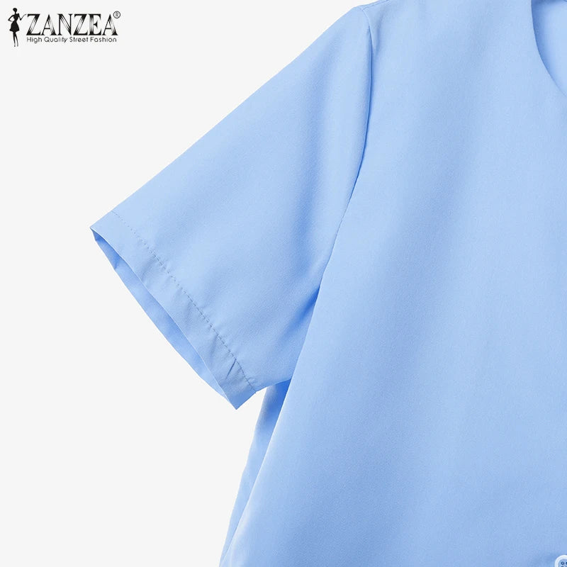 Fashion Summer 2PCS Outfits ZANZEA Women Pant Sets Short Sleeve Buttons Tops Suit Casual Solid Work OL Tracksuits Matching Sets