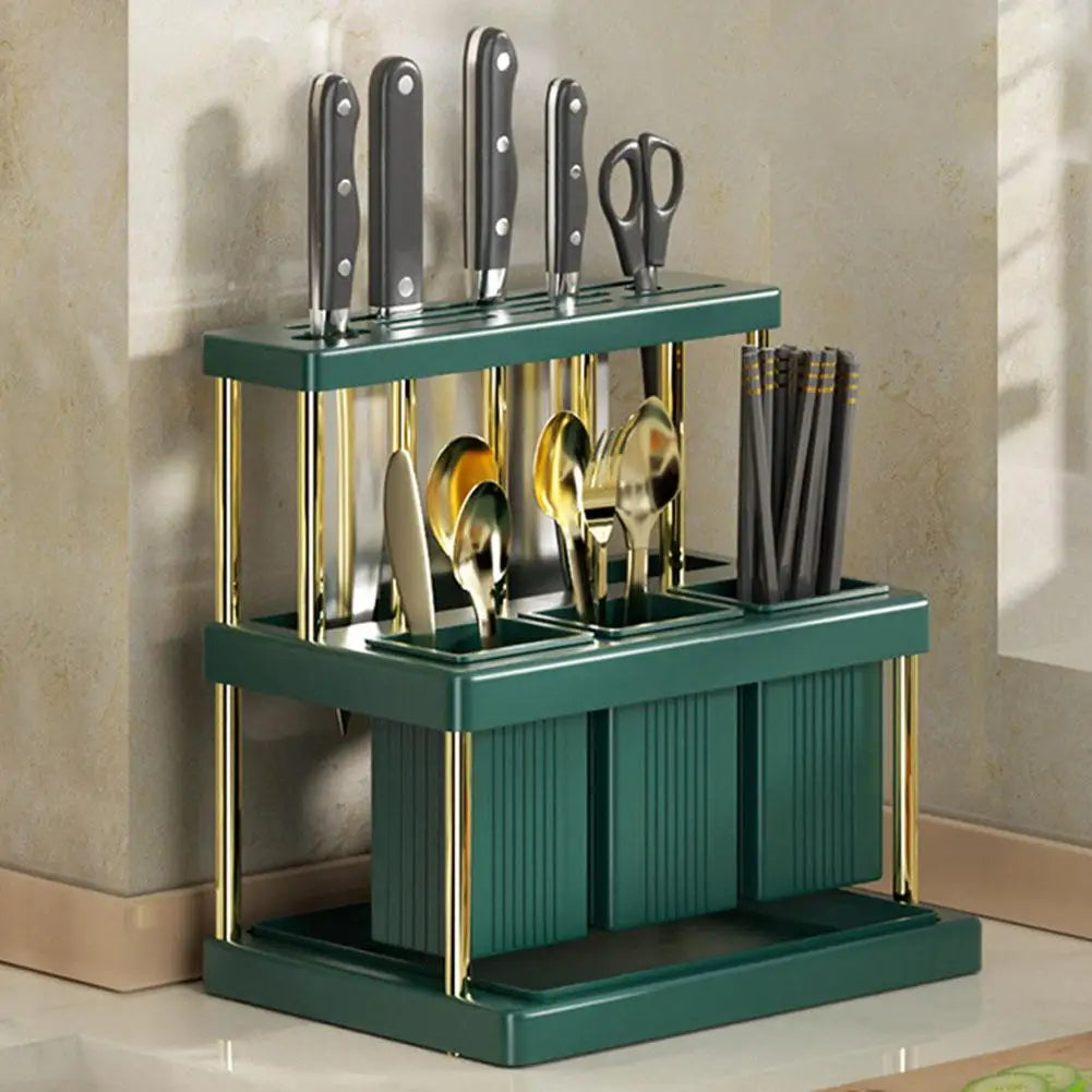Kitchen Knife Holder Multi-Function Cutter and Cutlery Drainer Rack PP Space Saving Kitchen Utensil Organizer Rack