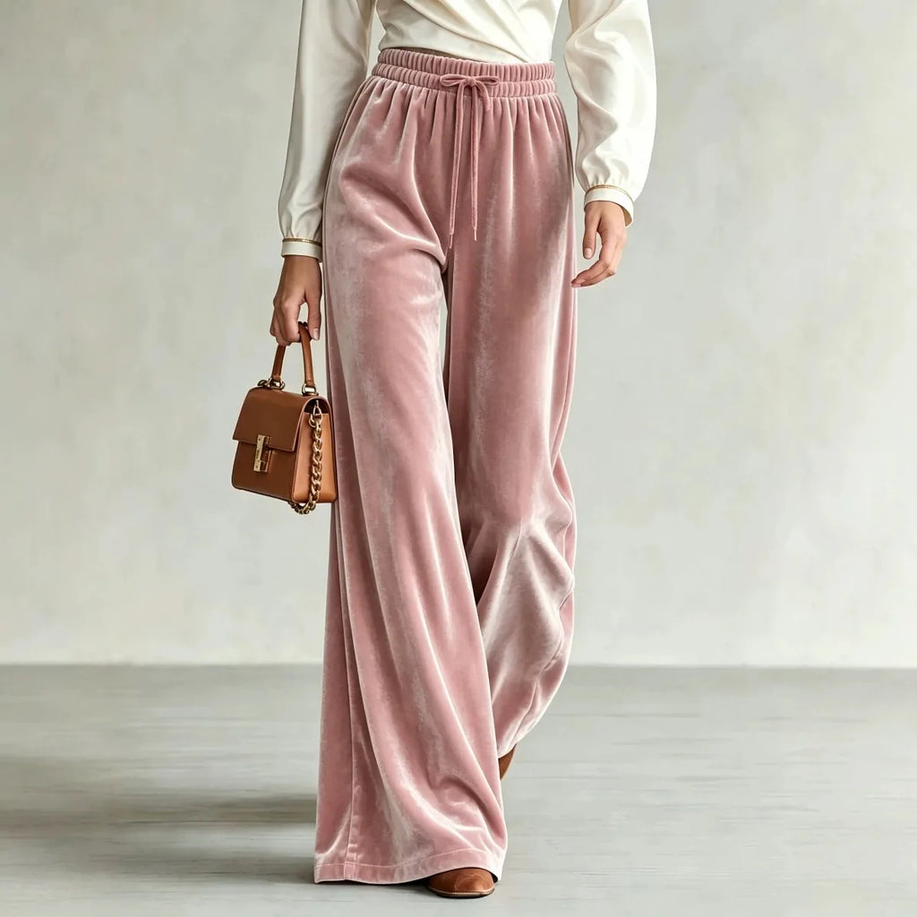 New Winter Women's Velvet Wide-leg Pants Drawstring High-waisted Pants Trousers