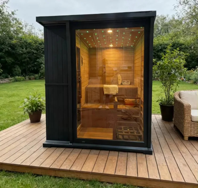 New Luxury High End Black Square Outdoor Sauna Backyard Wellness Sauna Cabin with 6000W Heater Customized