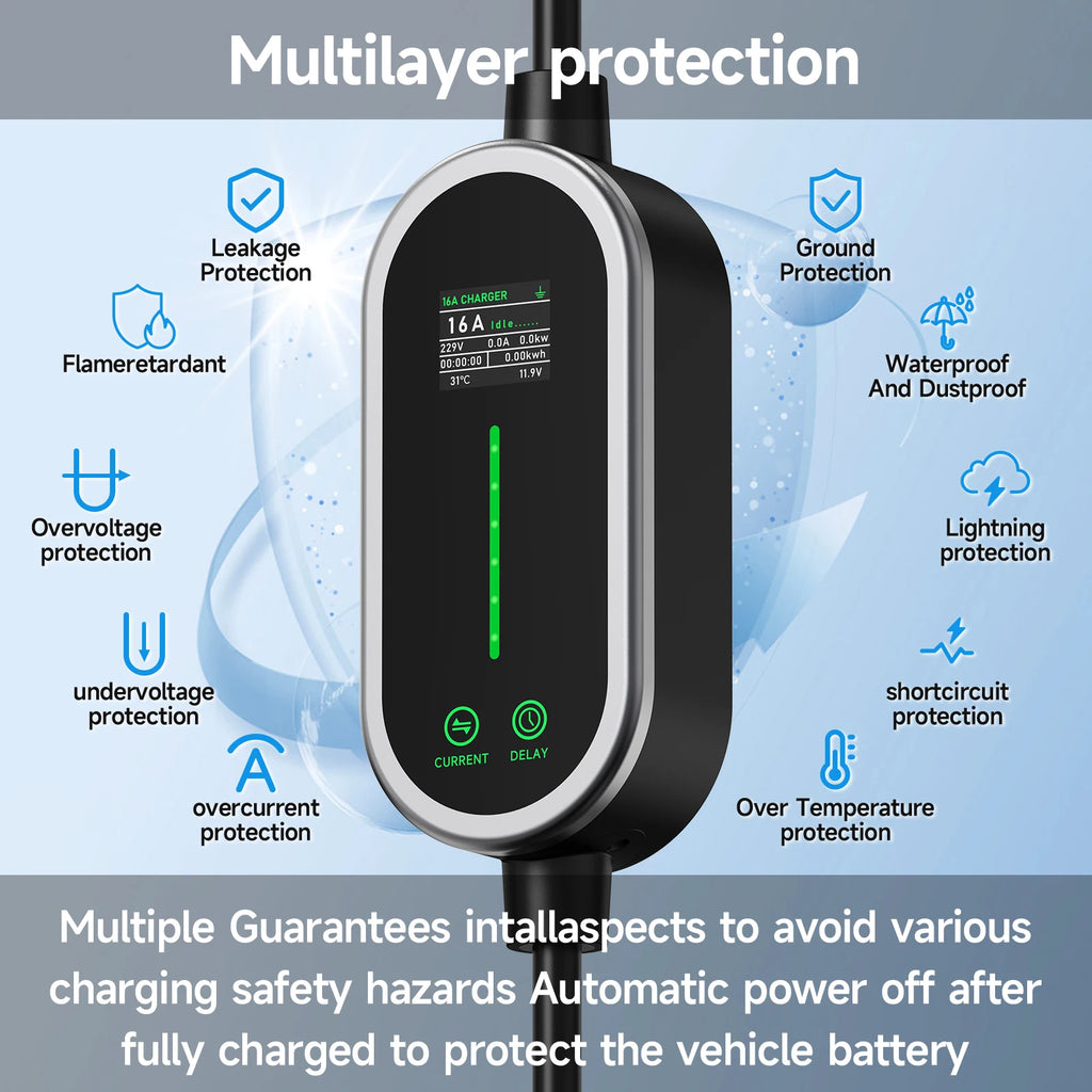 AFEEV Electric Car Charger Type2 Portable Charger 3.5KW 16A Type 1 EVSE EV Charger GBT Wallbox WiFi APP Bluetooth Control